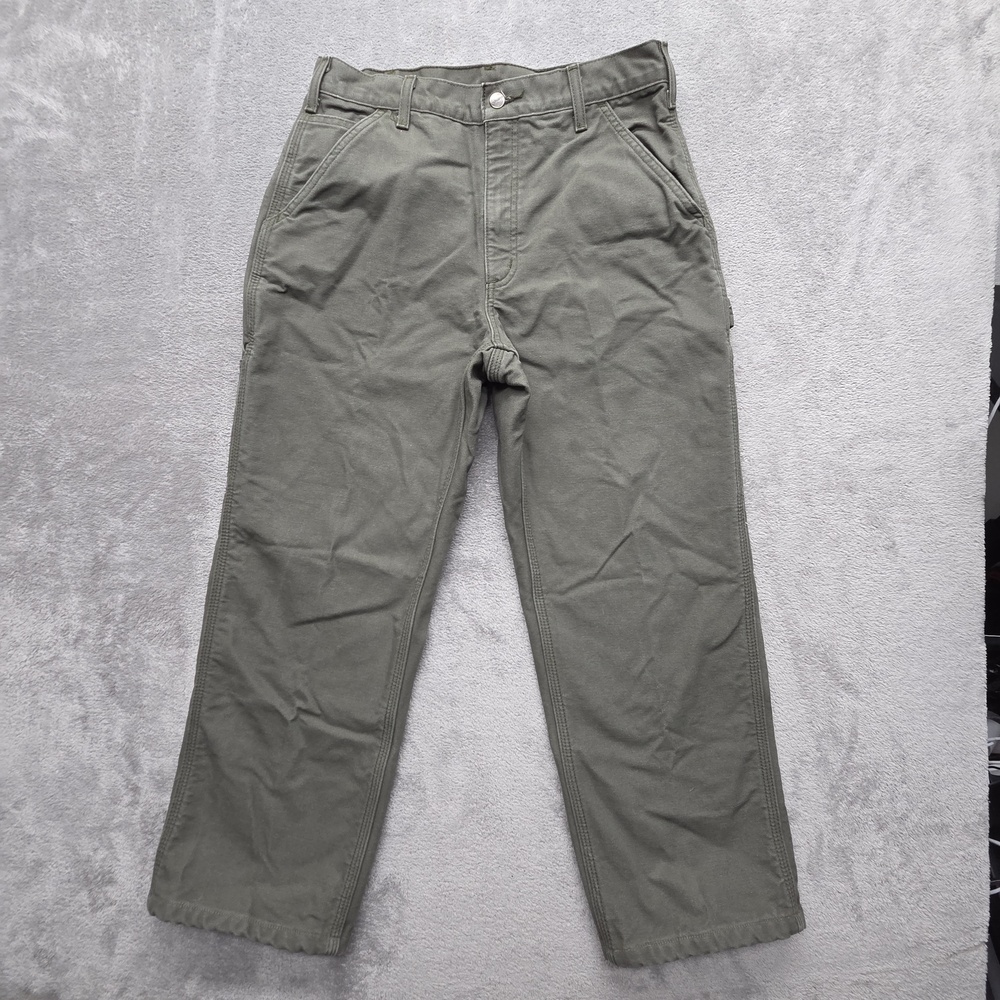 Carhartt Pants Mens Measured 32x27 Green Carpenter Relaxed Canvas Lined Workwear